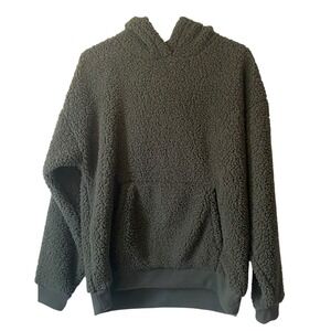 American Eagle Sherpa Hoodie Olive Green Fleece Pullover Women S